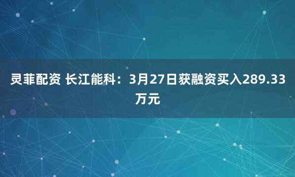 灵菲配资 长江能科：3月27日获融资买入289.33万元